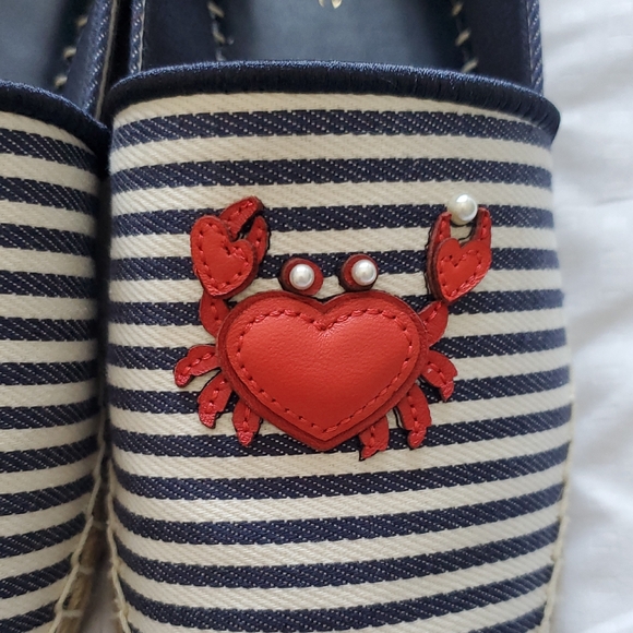 Kate Spade Navy and White Striped Espadrilles with Red Crab - Picture 6 of 7